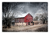 2012 Kansas Barn with Light Snow.  Bordered and Signed.